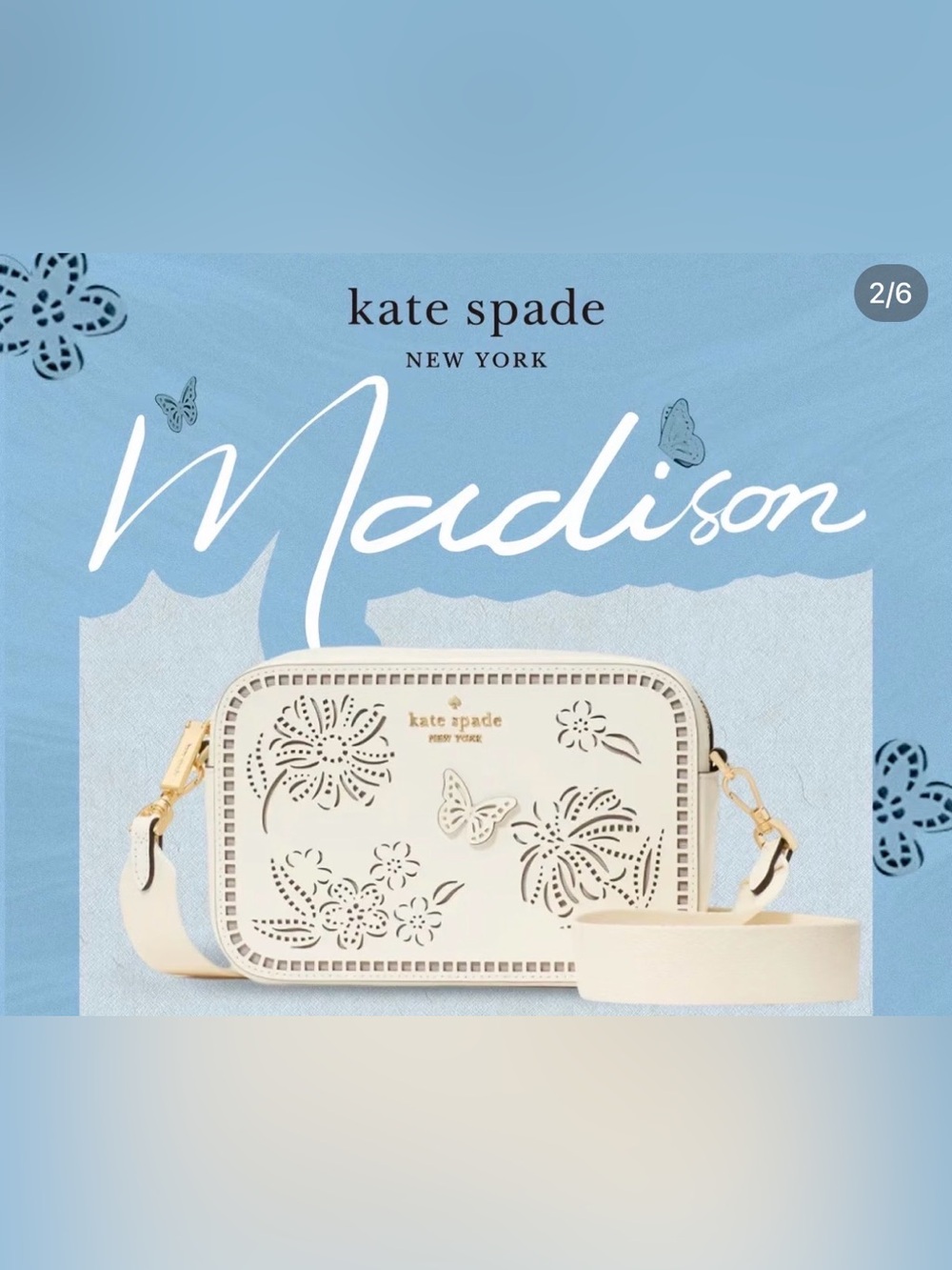 NWT Kate Spade KK958 Madison Perforated Camera Bag Crossbody In Meringue